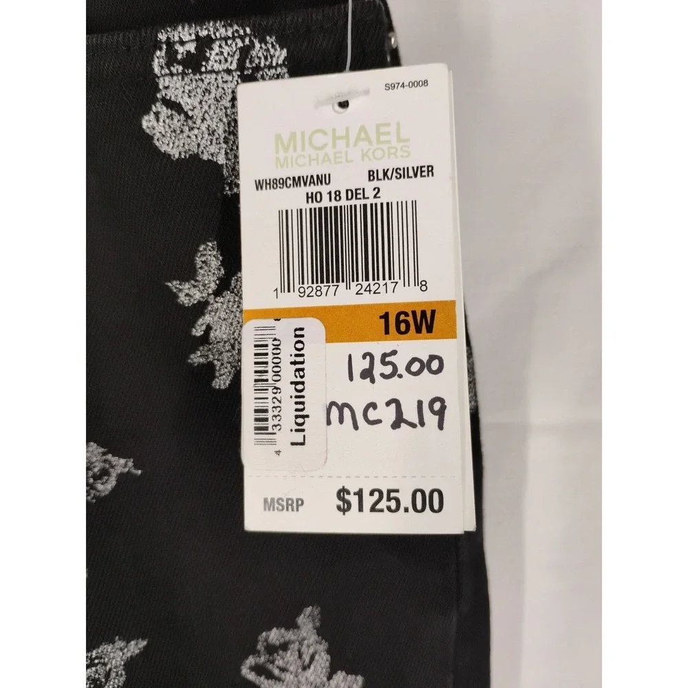 NWT Michael Kors Womens Sz 16 W Black Floral Izzy‎ Cropped Skinny Jeans $125